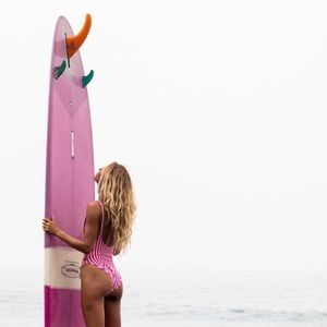Pink and White Striped Swimsuit Size S